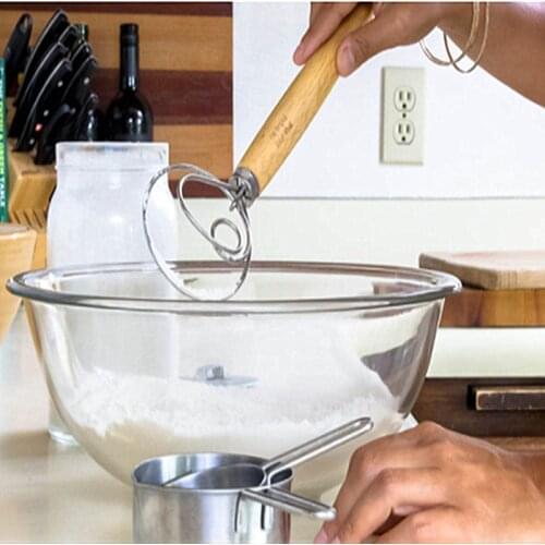 Stainless Steel Egg Beater 9 Inch DIY Bread Dough Tools Baking Accessories Danish Whisk Stick Kitchen Gadgets Oak Wood Handle