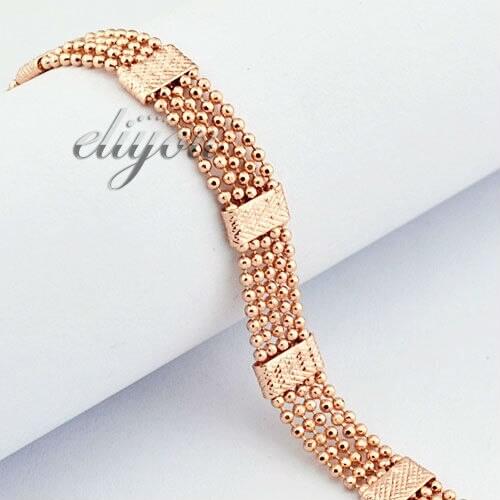 New Fashion Jewelry 8mm Mens Womens Beads Link Chain Rose Gold Color Bracelet Gold Jewellery Free Shipping DJB123
