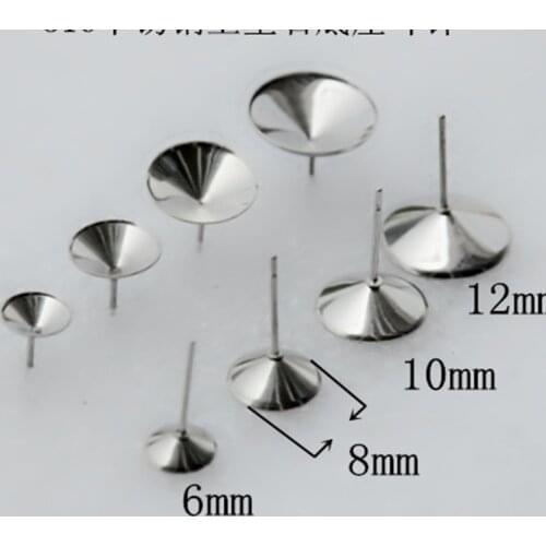 Stainless Steel earring stud Findings Round Silver Tone earring base fit Rivoli beads Cabochon Settings(Fit 8/10/12mm)