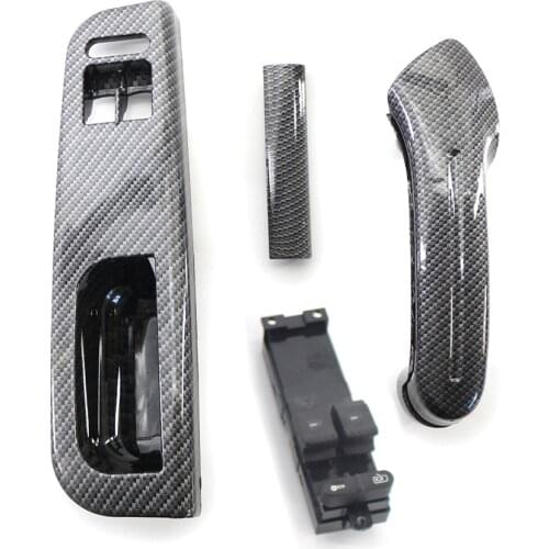 Window Master Switch Panel Bezel + Handle + Trim For VW Golf 4 BORA 2 Door Carbon Fiber Printed