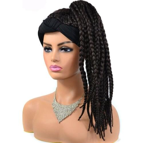 Headband Box Braids Wig Ombre Brown Long Braided African Wig Synthetic Braiding Beauty Hair Head Wrap Wig For Women/Men BY196