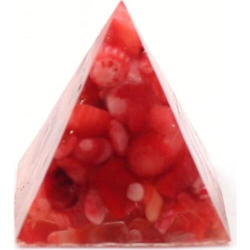 Orgone Energy Small Square Pyramid Red Coral and Resin Pendant for Christmas Gift Decoration Jewelry