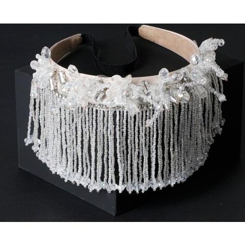 Wedding Baroque Headbands for Women Elegant Temperament Luxury Rhinestones Hairdband Pearl Tassel Dance Party Hair Accessories