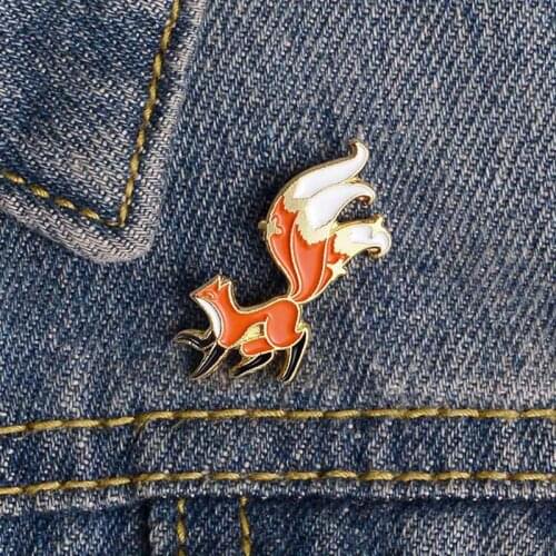 Little Fox Enamel Pin Custom Mini Animal Brooches For Shirt Lapel Backpack Cartoon Big Tail Fox Badge Jewelry Gift For Friends