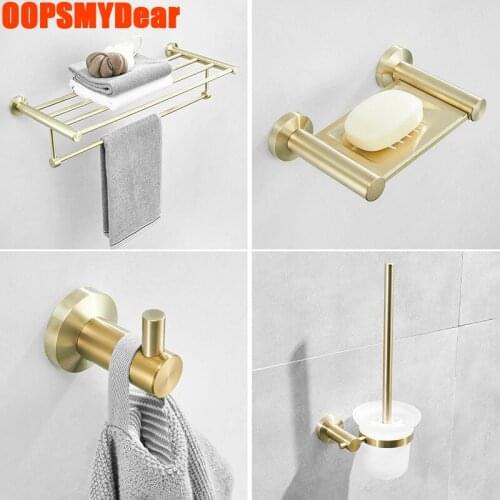 Brush Gold Shelf Bathroom Bath Towel Shelves Wall Mount Holder Stainless Steel Hardware Set Tissue Paper Rack Folding Hook Sets