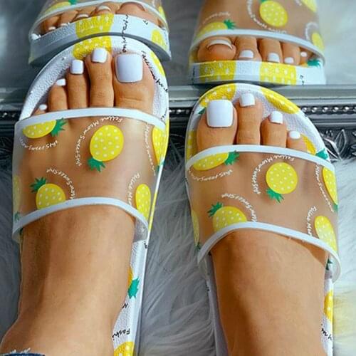 Women Pineapple Summer Slippers Cute Fruit Print Outdoor Beach Thick Soft Sole Platform Flats Slides Fashion Ladies Shoes