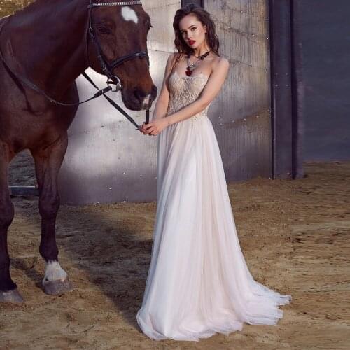 Elegant Vestidos De Novia Strapless Wedding Dresses A-line Tulle Illusion Appliques Sleeveless Open Back A-Line Bridal Gowns