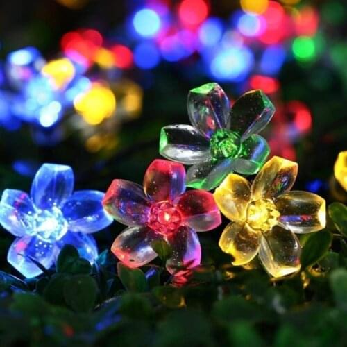 Cherry Blossom Flower Garland Battery Powered LED String Fairy Lights Crystal Flowers For Indoor Wedding Christmas Decors Purple