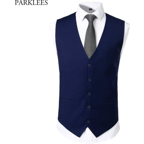 Navy Blue Suit Vest Men 2021 New Slim Fit 2 Piece Sleeveless Mens Vests Real Pocket Formal Business Wedding Dress Vests with Tie