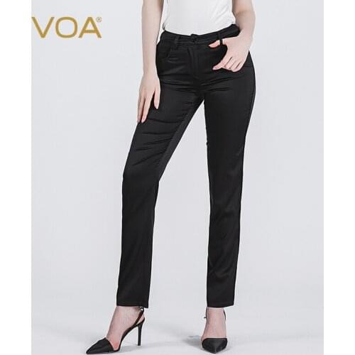 VOA Satin 19m/m Solid Color Silk Ban-Type Skin Stretch Dig Bag Wild Feet Pants K4152 Summer Woman Pants Casual Womens Clothes