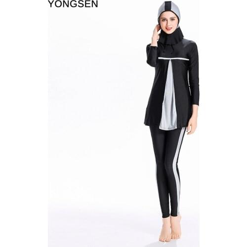 YONGSEN Long Sleeve Muslim Swimwear Women Beach High Quality Islamic Burkinis Lady Burning Hijab Swimsuit With Flowers Clothing