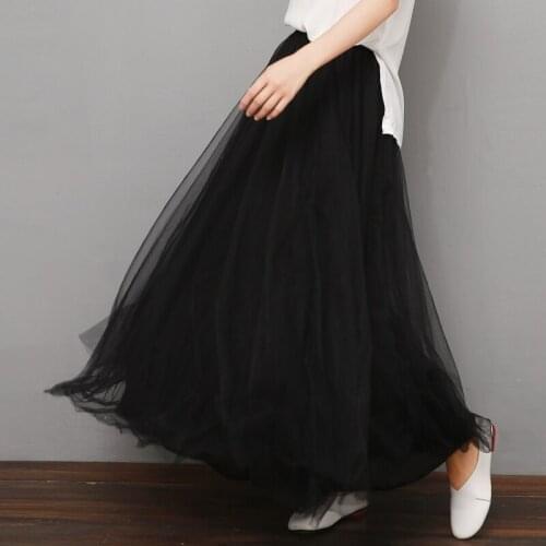 Fall Winter 95 CM Extra Long Thick 2 Layers Mesh Expansion Skirt Black White Tulle Elastic Waist Beach Travel Big Swing Skirts