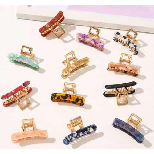 Vintage Trendy Acrylic Hair Claw Women Acetate Sheet Hair Clip Geometry Hollow Rectangular Hair Grab Girls Accessories Headwear