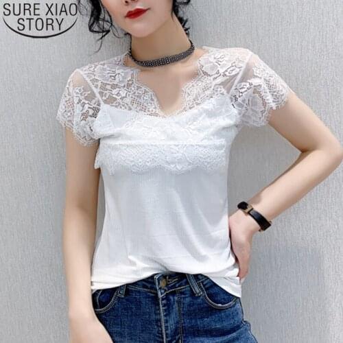 Sexy V-neck Sleeveless Cotton Shirt 2021 Summer Shirt Women White Lace Blouse Hollow Out Fashion Solid Vest Womens Shirts 9893