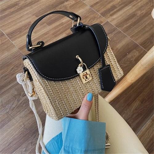 Womens Bag 2021 New Womens Bag Korean Fashion Lock Straw Bag Casual Portable Small Square Bag Women