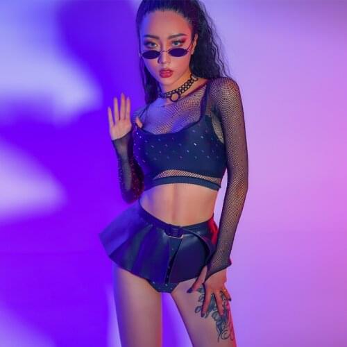 Womens Jazz Dancing Performance Costume Sexy Black Suit Pole Dance Clothing Nightclub Gogo Dance Dj Party Rave Clothes BL6325