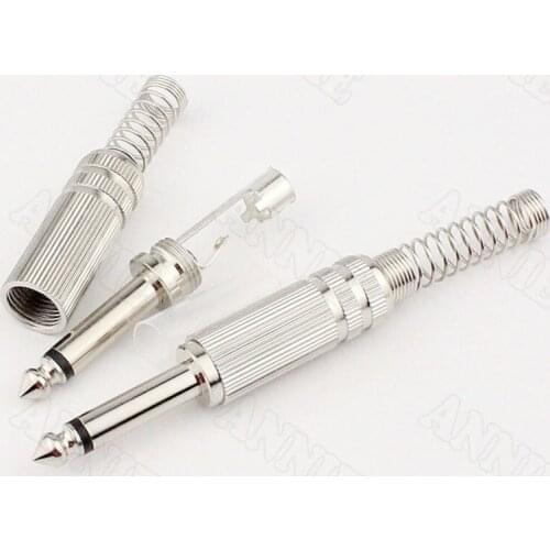 100pcs/lot Enthusiast 6.5mm Plug Welding Type 6.5 Copper Male Plug 2 Pin 6.35 Mono Track Audio Connectors