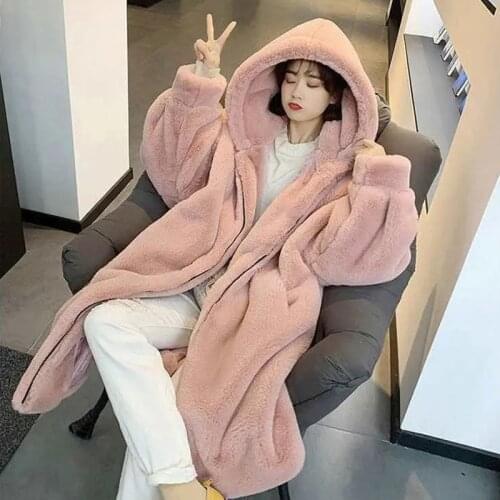 2020 Faux Fur Coat Winter Women Casual Hooded Loose Faux Fox Fur Winter Long Jacket Women