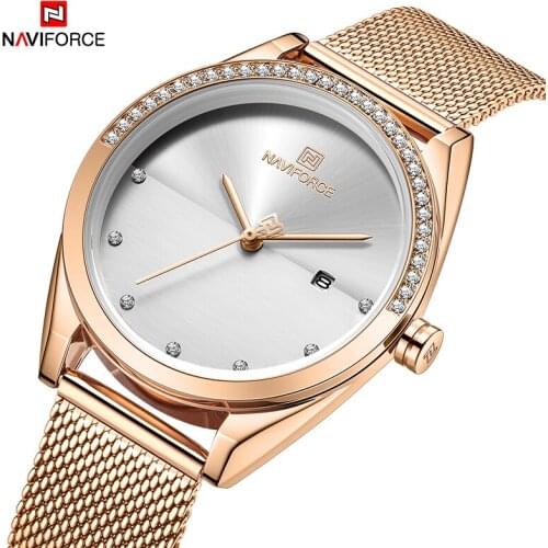 2021NAVIFORCE Creative Women Watches Luxury Gold Color Quartz Movement Ladies Watches Relogio Feminino Mesh Band Wristwatches