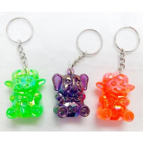 3 pc Crystal Cow Elephant Key chain Children Boys Girls School Bag Filler Loot Gag Novelty Birthday Party Favors Charms Jewelery