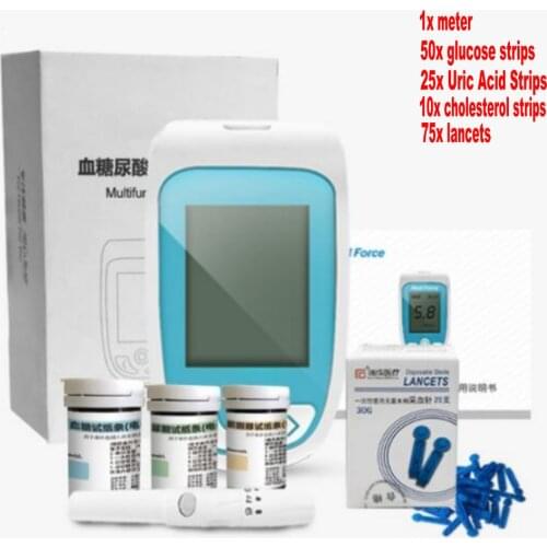 3 In 1 Blood Glucose Cholesterol Uric Acid Test Meter Monitor + Strips + Lancets