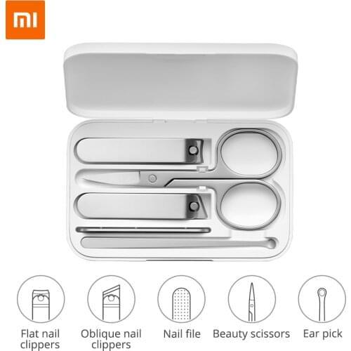 5pcs Xiaomi Mijia Manicure Nail Clippers Nose Hair Trimmer Portable Travel Hygiene Kit Stainless Steel Nail Cutter Tool Set