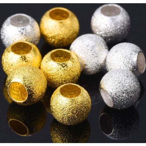 50pcs Gold Plated Color Round 8mm Hollow Matte Metal Brass Loose Spacer Big Hole Beads lot for Jewelry Making DIY Crafts