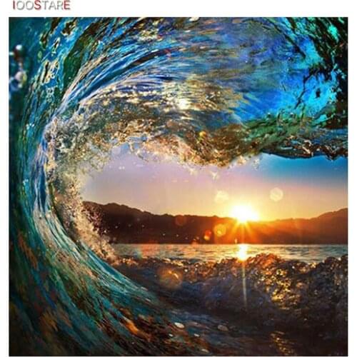 5D DIY Diamond Painting Scenery Diamond Painting Cross Stitch Sunset Diamond Mosaic Embroidery Sea Wave Handicraft