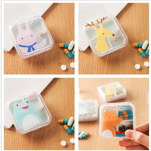 6.5*6.5cm Mini Drug Box Is Packed With Small Medicine Box One Week Travel Drug Cartoon pattern transparent convenient pill box