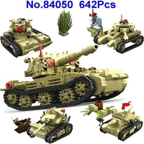84050 642pcs 4in1 Military Ww2 Sk105 Tank T-95 Mk3 Tank Army Swat Building Block 4 Toy