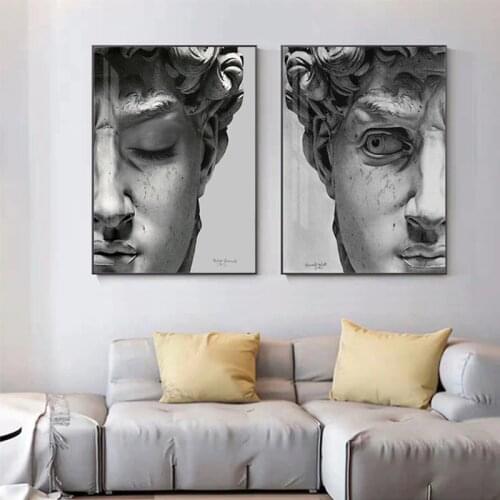 Abstract Prank Angry David David Statue Canvas Art Modern Picture on The Wall Grey Poster and Print for Living Room HD Wall Art