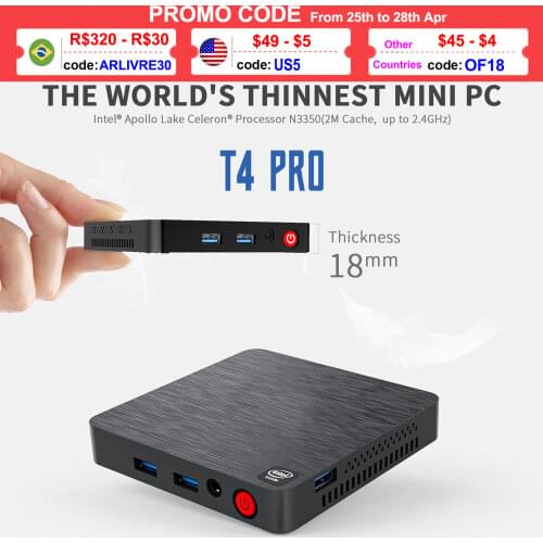 BeelinkT4 Mini PC Intel Atom X5-Z8500 Quad Core Up to 2.24GH 4GB/64GB 2.4G/5G Dual WIFI BT4.0 Support 4K DP HDMI HTPC