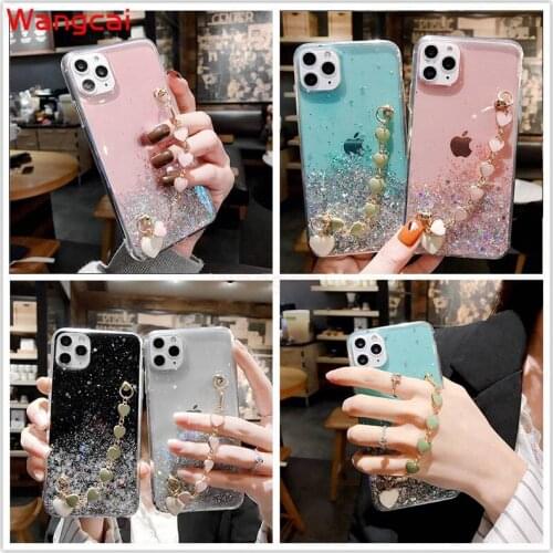 For Huawei Honor 9X 20 Pro View 20 Play Nova 5T 2i Y6 Pro 2019 Phone Case Glitter Bling Epoxy Loving Heart Bracelet Clear Cover