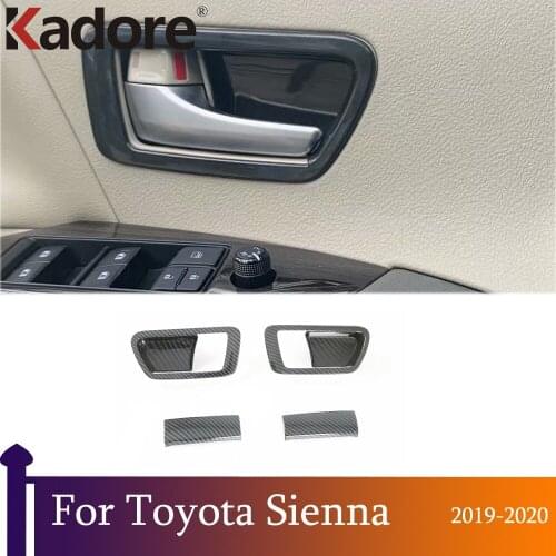 For Toyota Sienna 2019 2020 Carbon Fiber Interior Door Handle Bowl Cover Trims Protection Sticker Car Accessories Styling