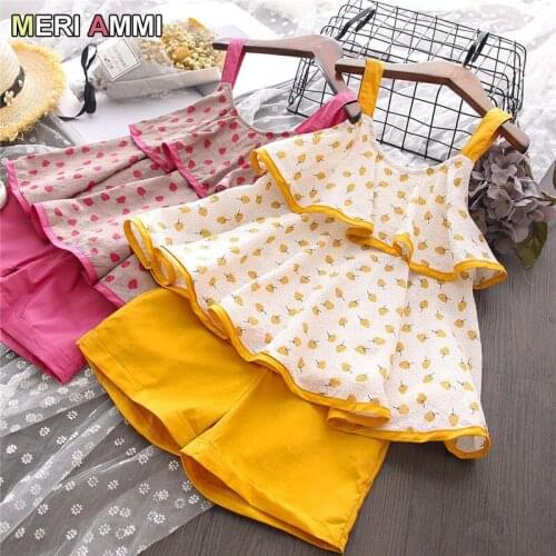MERI AMMI 2pcs Children Girl Clothing Outfit Set Sleeveless Dots Bowknot TuTu T-shirt +Shorts For 2-7 Year Baby Kids
