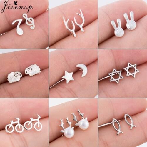 Jisensp Newest Mini Needle Earings Women Jewelry Cute Chic Pearl Stud Earrings Pendientes Small Star Moon Earing Brincos