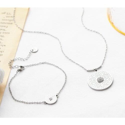 Round Flower Crystal Honey Necklace Pendant Bracelet Jewlery Sets for Women Gift Fahion 3DXIO