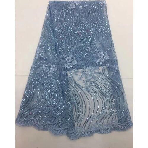 Sky Blue African Lace Fabric 2021 High Quality Lace Mesh Fabric Embroidered Sequins Nigerian Swiss Lace Fabric CD26361