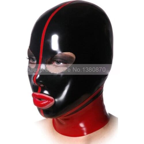 Handmade Latex Hoods Black and Red Trims Rubber Hood Mask Back Zip S-LM210