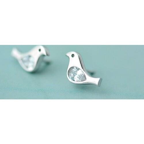 Daisies Real Pure 925 Sterling Silver Zirconia Bird Stud Earrings for Women Girls Pendientes Brincos Statement Jewelry Gift