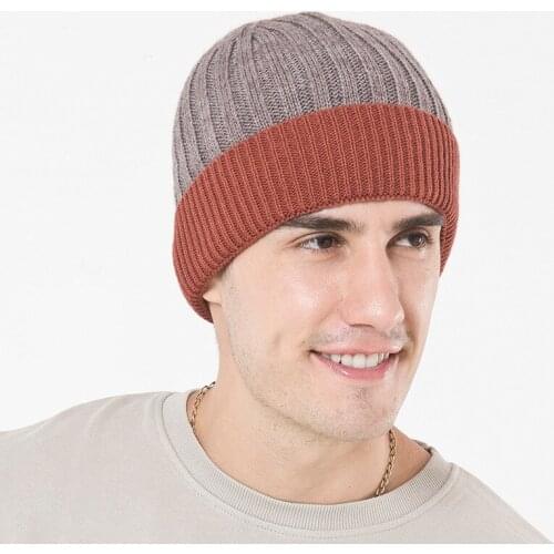 Mingjiebihuo Handsome temperament autumn and winter new fashion wool hat men outdoor patchwork color plus cashmere knit hat