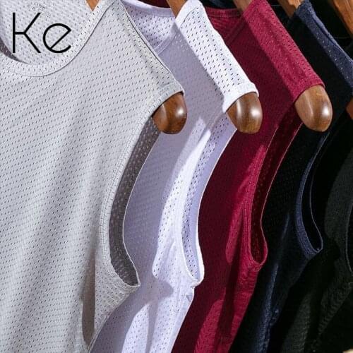 Ke Ice silk vest mens mesh holes breathable and quick-drying sports wide shoulder outer wear mens sleeveless t-shirt summer