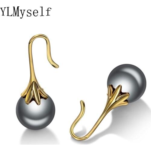 New gift Fashion Gold color drop earring simple design statement jewelry best gift dropshipping grey pearl earrings for women