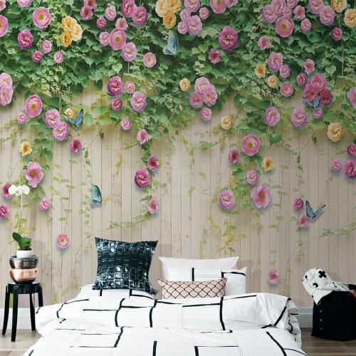 Custom 3D wallpaper modern minimalist rose vine wood board wall - high-grade waterproof material
