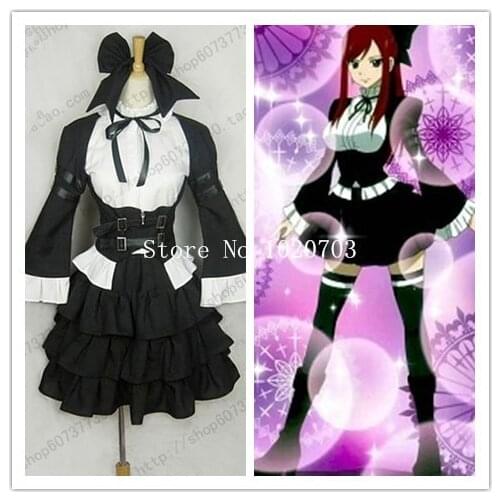 Fairy Tail Erza Scarlet black maid lolita Cosplay Costume