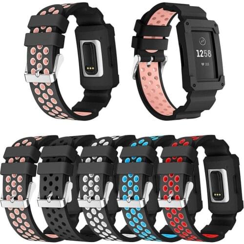 Compatible Fitbit Charge 3/4 Straps with Case, Silicone Breathable Bands with Shatter-Resistant Bumper Protective Frame