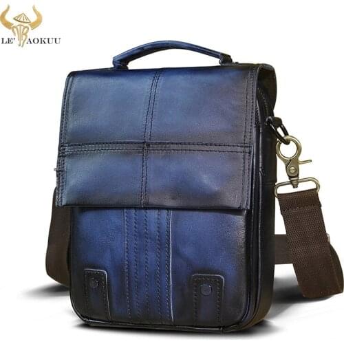 Quality Real Leather Male Fashion Casual Tote Messenger Mochila bag Design Satchel Crossbody Shoulder bag 8" Tablet Men 152