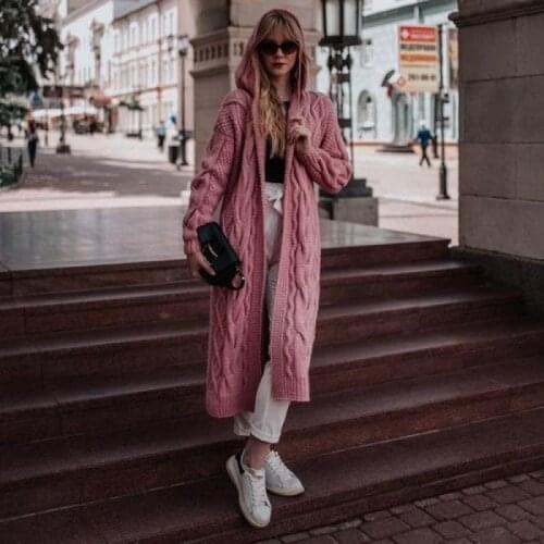 Sweater Knitted Cardigan Women Solid Long-sleeved Hooded Long Paragraph Autumn And Winter New 5 Color Plus Size 5XL