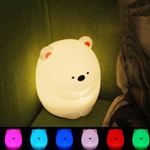 USB Rechargeable Colorful Dull Bear Silicone Night Light Cute Creative Decompression Desk Lamp Bedroom Bedside Mini Lamp