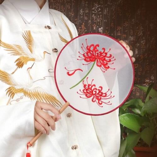 Embroidery Group Fan Ancient Style Round Hanfu CostumevDance Classical Tassel Carry Long Handle Summer Photo Chinese